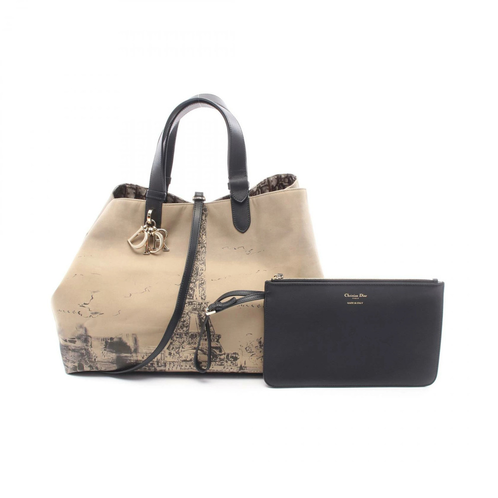 Dior Toujours Oblique Tote Bag Canvas Leather Beige Black Brown